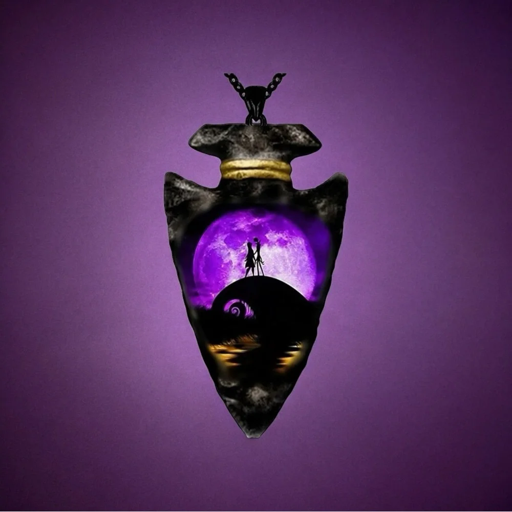 The Nightmare Before Christmas Inspired Jack &‎ Sally Triangle Pendant Ne…